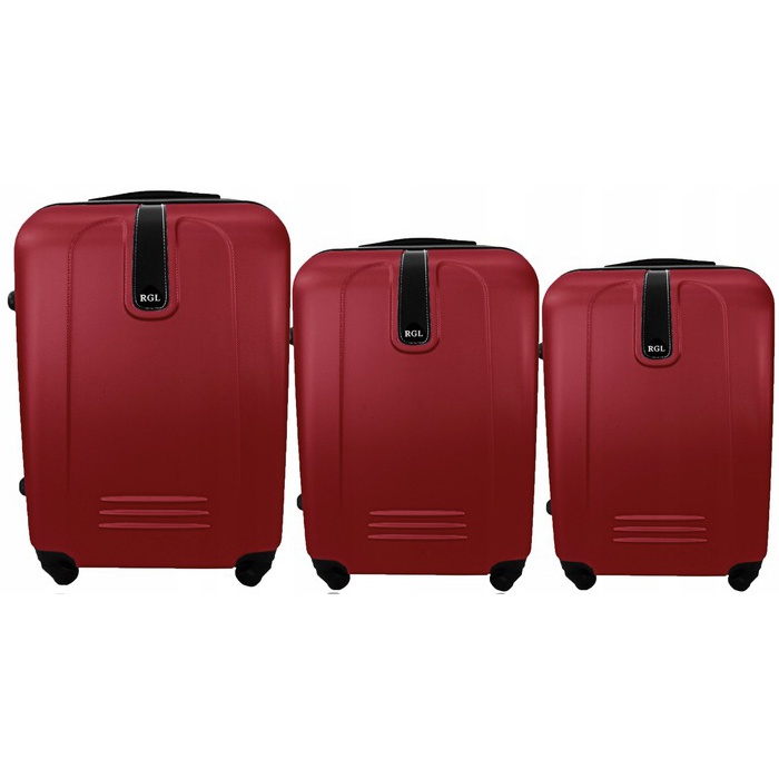 Tmavočervený set 3 ľahkých plastových kufrov \
