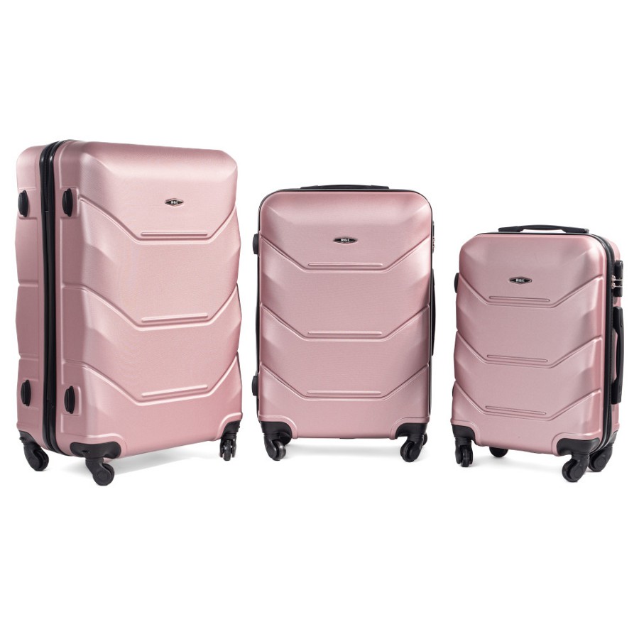 Ružová sada 3 luxusných ľahkých plastových kufrov \