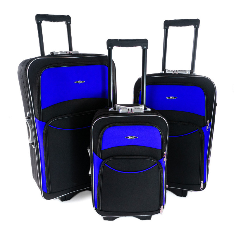 Set 3 modro-čiernych cestovných kufrov \